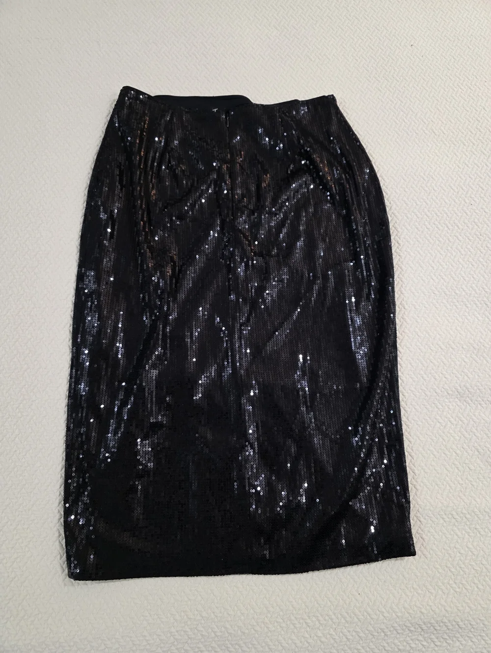 NWT InTempo Black Sequin Midi Skirt Front Side Slit M